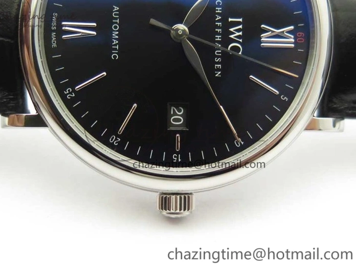 MIROTIME 0322 Affordable Portofino Automatic SS FKF 1:1 Best Edition Black Dial on Black Leather Strap A 7136